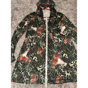 Women's Lilypad Olive Green Leopard Floral Hooded Tunic M​